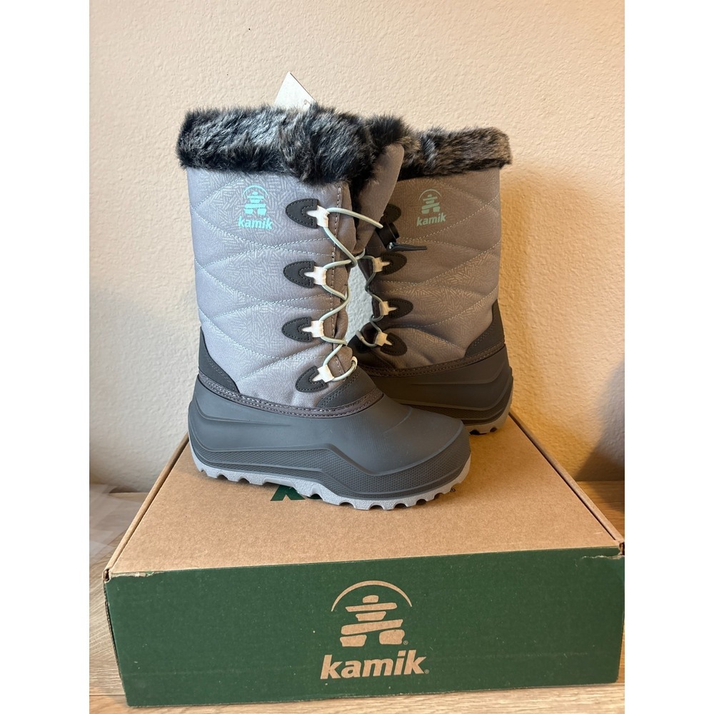 Kamik Snowangel Winter Boots Kids 4 Charcoal Fleece Lined Waterproof Insulated